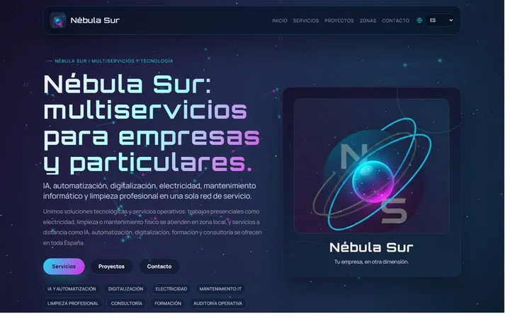 Captura del sitio web de Nébula Sur